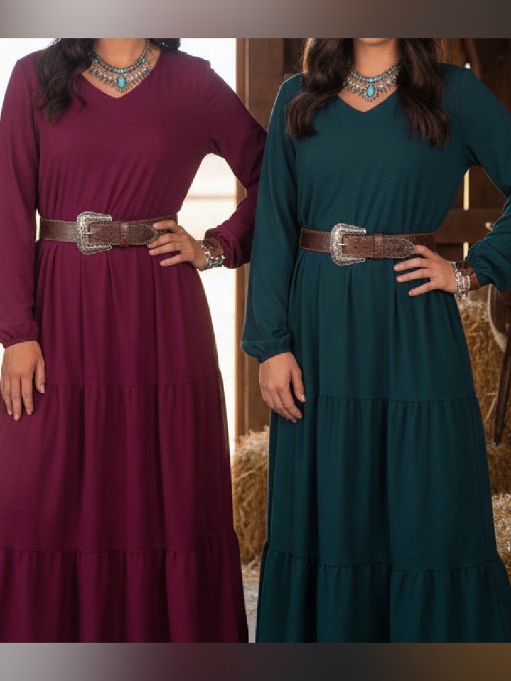 BURGUNDY WINE 3-TIERED MAXI DRESS | XL | BOHO • WESTERN • HOLIDAY - Picture 3 of 8